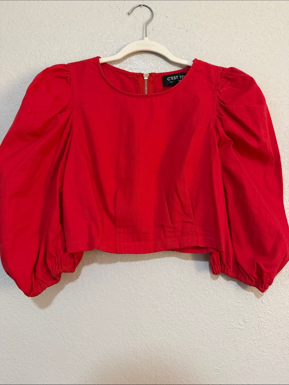 C’est Toi Red Puff-Sleeve Crop Top